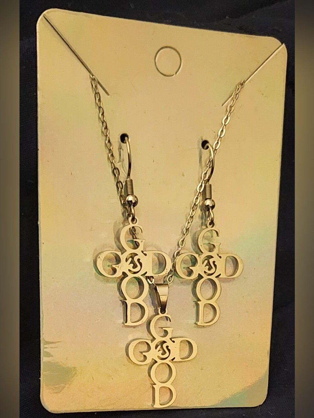 Silver-Tone Cross Pendant Necklace and Earring Set